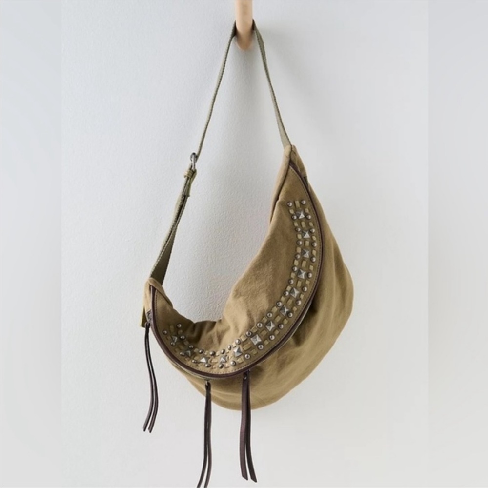 Free People At Ease Embellished sling bag green canvas NWOT.